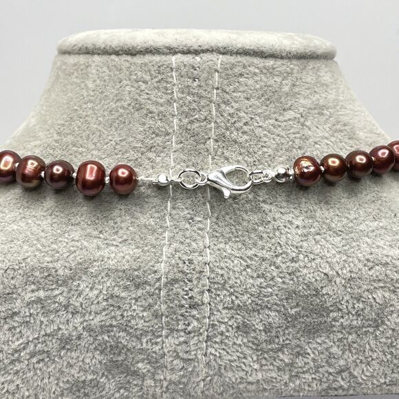 Stunning Silk Double Knotted Brown Freshwater Pearl Crystal Beaded Necklace - Picture 5 of 7